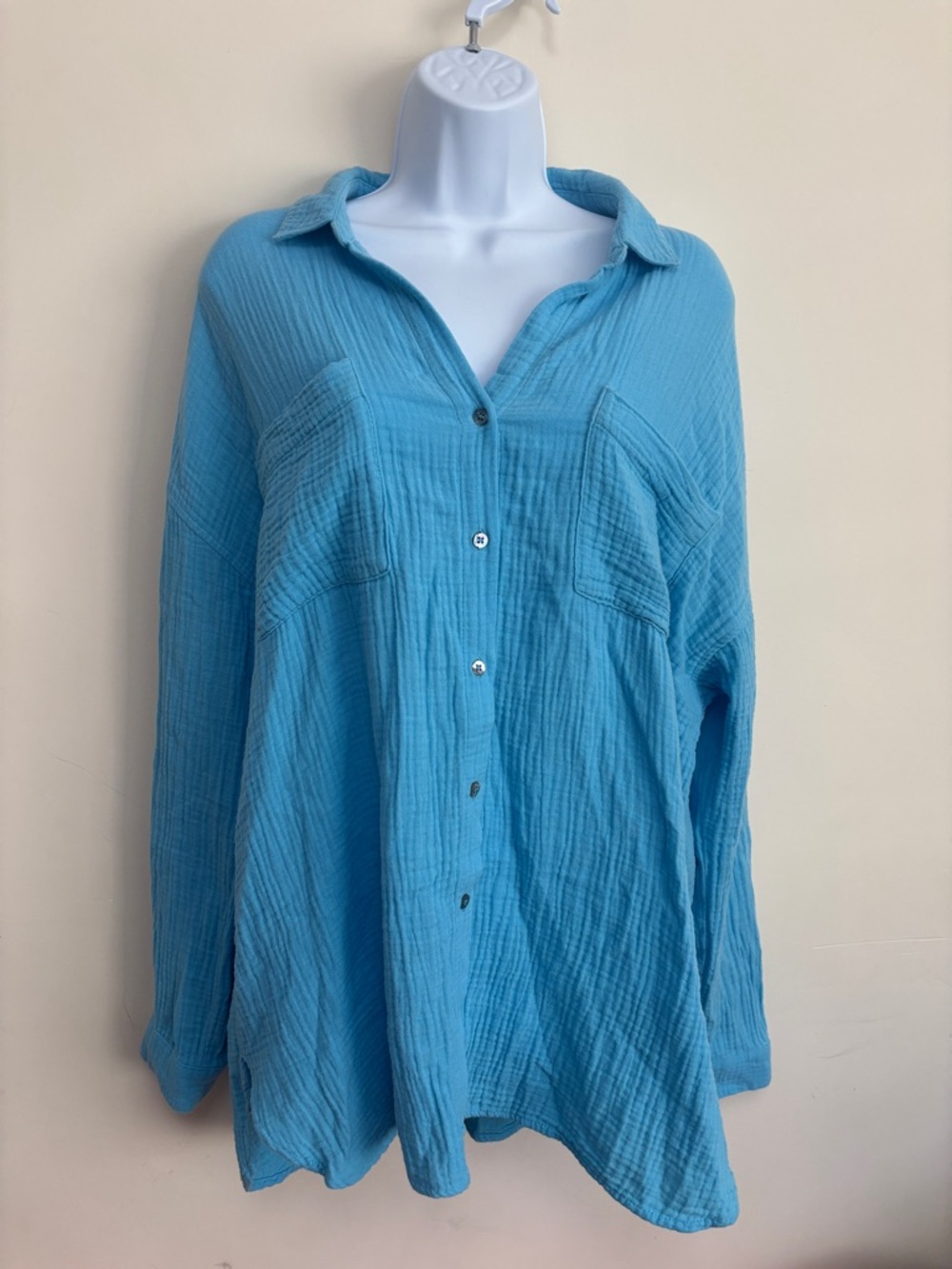 Magaschoni Organic Cotton Gauze Button Up Shirt Blue Size M